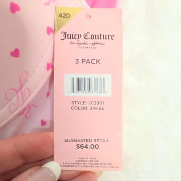 Juicy Couture Light Pink Heart Print, Solid Pink & Black 3 Pc Bra Set Size 42D - Picture 6 of 6